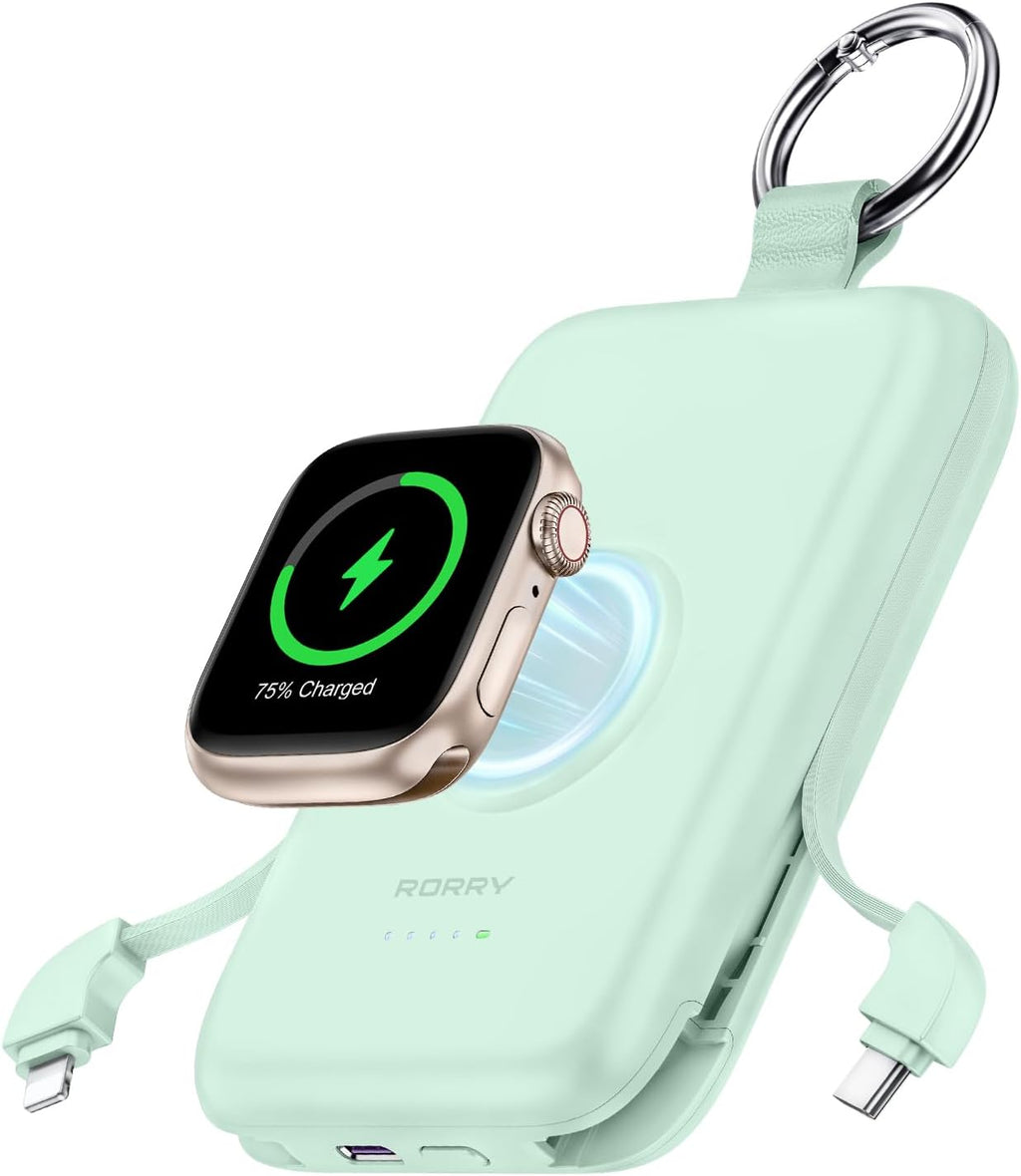 Portable Charger, 10000Mah PD 20W Fast Charging Portable Charger Power Bank with Built in Cables, Travel Battery Pack for Iphone and Apple Watch Ultra/11/10/9/8/7/6/5, Green