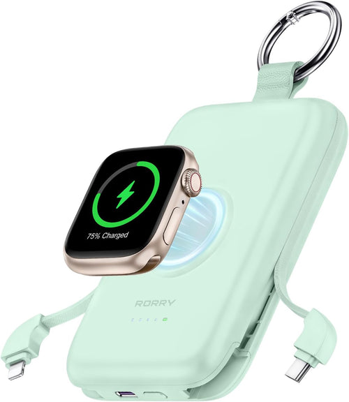 Portable Charger, 10000Mah PD 20W Fast Charging Portable Charger Power Bank with Built in Cables, Travel Battery Pack for Iphone and Apple Watch Ultra/11/10/9/8/7/6/5, Green